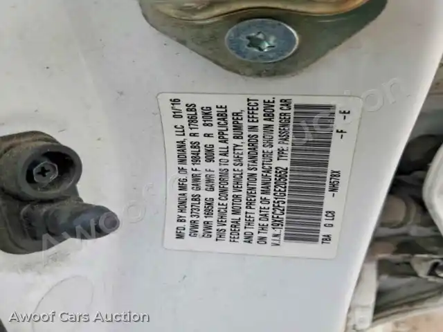 2016 Honda Civic 19XFC2F51GE205652 — Copart auction photo 12