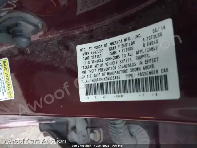 2014 Honda Accord 1HGCR3F9XEA035495 — photo 9 de la vente Iaai