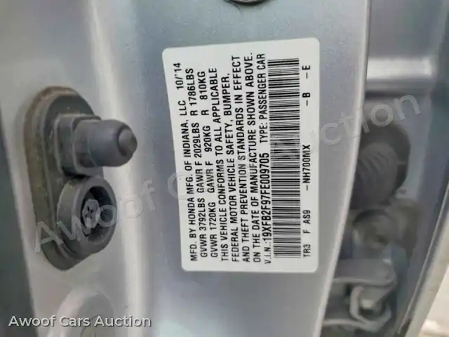 2015 Honda Civic 19XFB2F97FE009705 — photo 13 de la vente Copart
