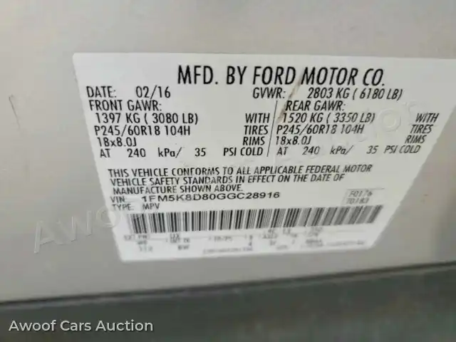 2016 Ford Explorer 1FM5K8D80GGC28916 — Copart auction photo 13