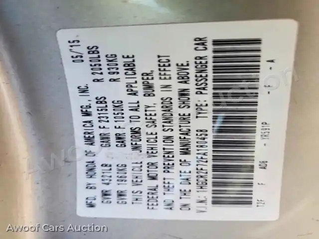 2015 Honda Accord 1HGCR2F72FA180458 — Copart auction photo 13