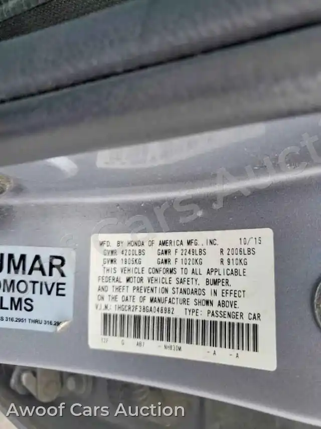 2016 Honda Accord 1HGCR2F38GA048982 — Copart auction photo 13