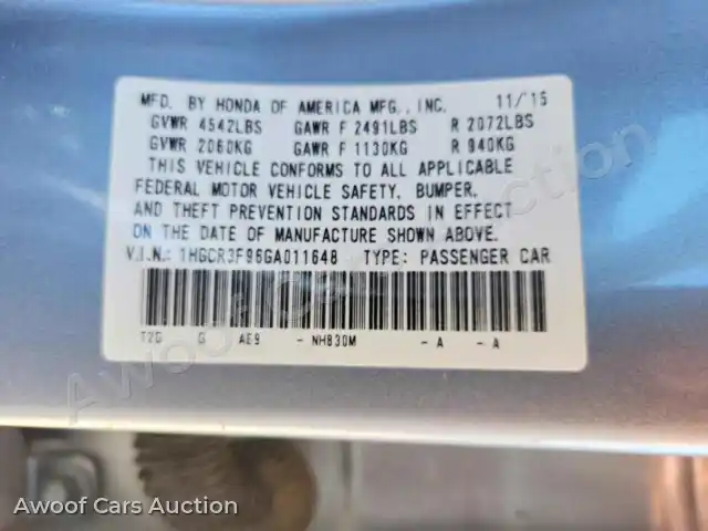 2016 Honda Accord 1HGCR3F96GA011648 — Copart auction photo 12