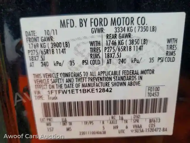 2011 Ford F150 1FTFW1ET1BKE12842 — Copart auction photo 12