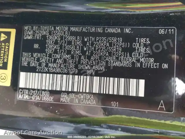 2011 Lexus RX 350 2T2ZK1BA9BC061073 — Iaai auction photo 9