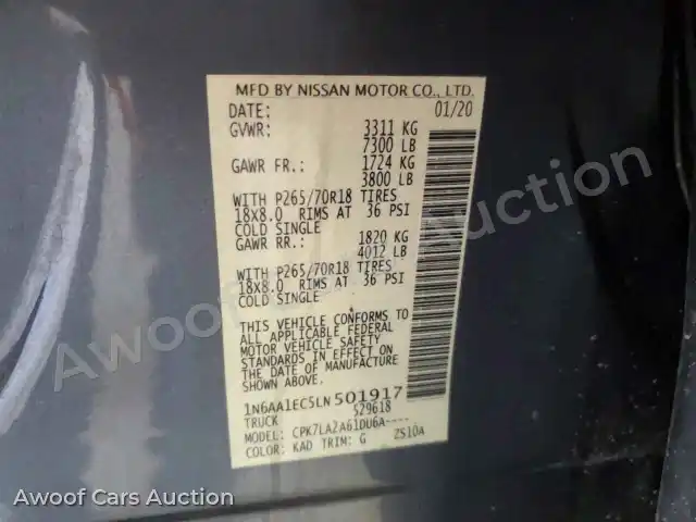 2020 Nissan Titan 1N6AA1EC5LN501917 — Copart auction photo 12