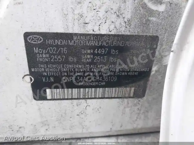 2016 Hyundai Sonata 5NPE34AF2GH436109 — Iaai auction photo 9
