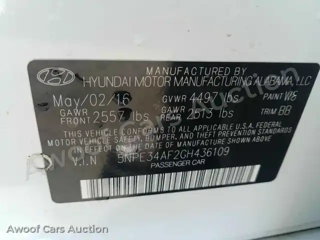 2016 Hyundai Sonata 5NPE34AF2GH436109 — Manheim auction photo 6