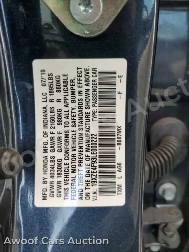 2020 Honda Insight 19XZE4F93LE000222 — Copart auction photo 12