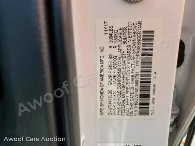 2018 Honda Accord 1HGCV2F52JA001791 — Copart auction photo 12