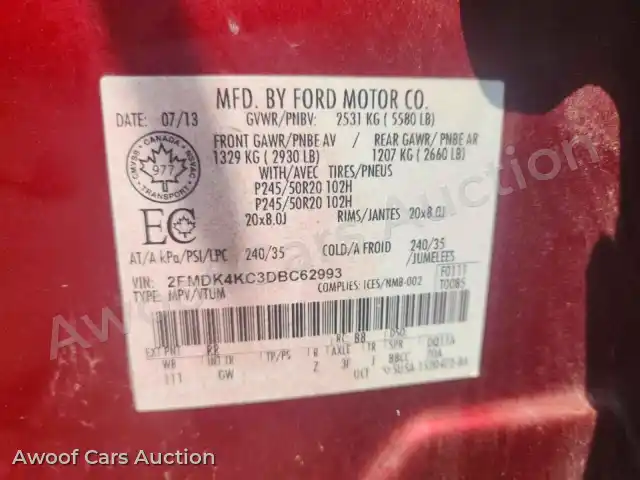 2013 Ford Edge 2FMDK4KC3DBC62993 — Copart auction photo 13