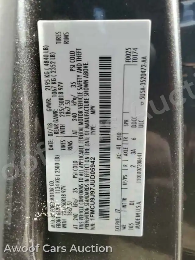 2018 Ford Escape 1FMCU9J97JUD05942 — Copart auction photo 14