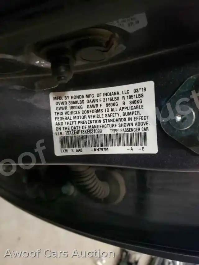 2019 Honda Insight 19XZE4F18KE031099 — Copart auction photo 13
