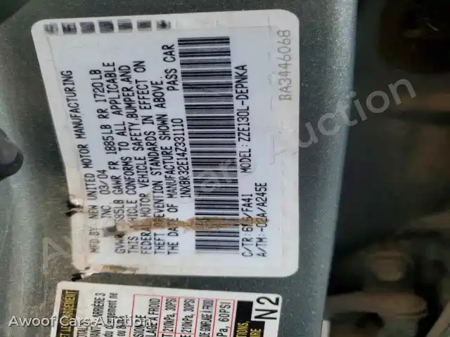 2004 Toyota Corolla 1NXBR32E14Z331110 — hoton gwanjo Copart na 12
