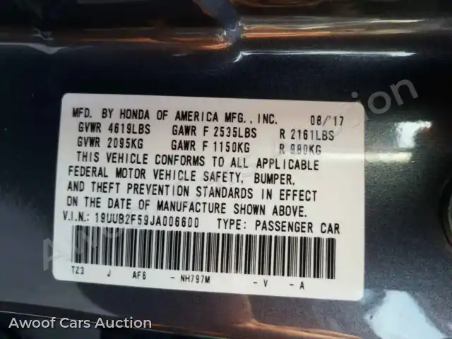 2018 Acura TLX 19UUB2F59JA006600 — Copart auction photo 10