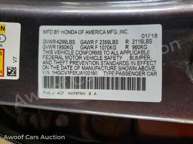 2018 Honda Accord 1HGCV1F5XJA100160 — photo 12 de la vente Copart