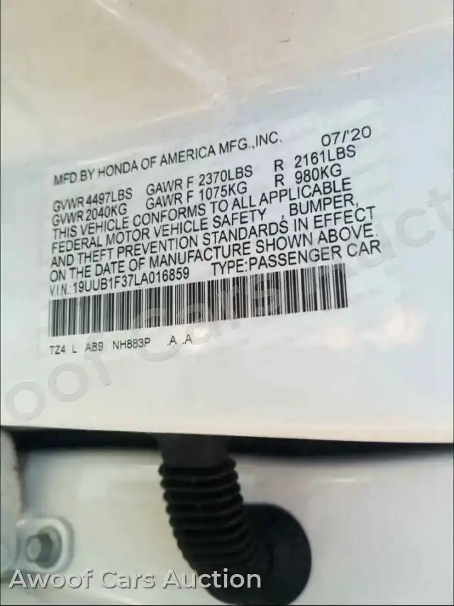 2020 Acura TLX 19UUB1F37LA016859 — Copart auction photo 10