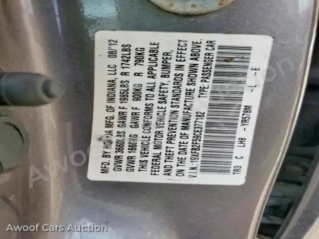 2012 Honda Civic 19XFB2F59CE377182 — Copart auction photo 13
