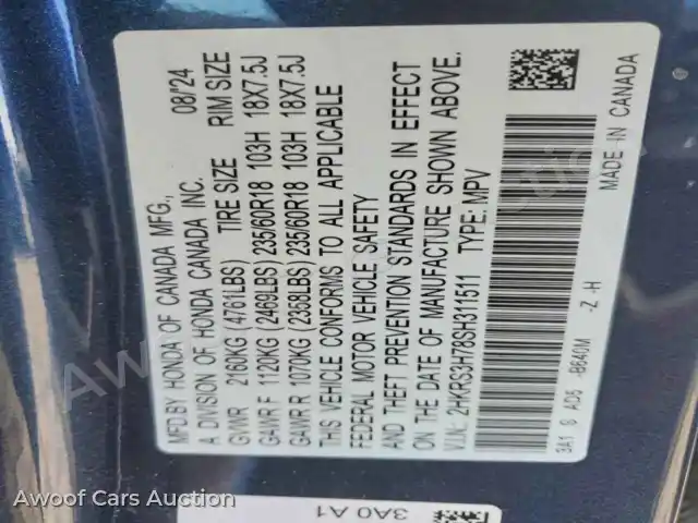 2025 Honda CRV 2HKRS3H78SH311511 — Copart auction photo 13