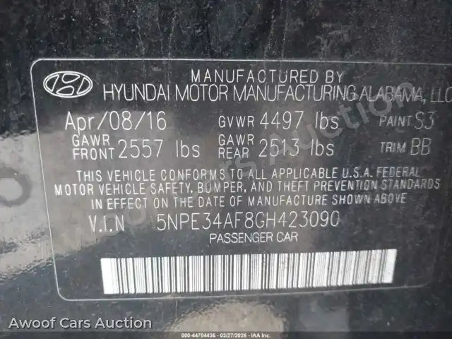 2016 Hyundai Sonata 5NPE34AF8GH423090 — Iaai auction photo 9