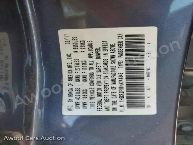 2017 Honda Accord 1HGCR2F98HA244846 — photo 12 de la vente Copart