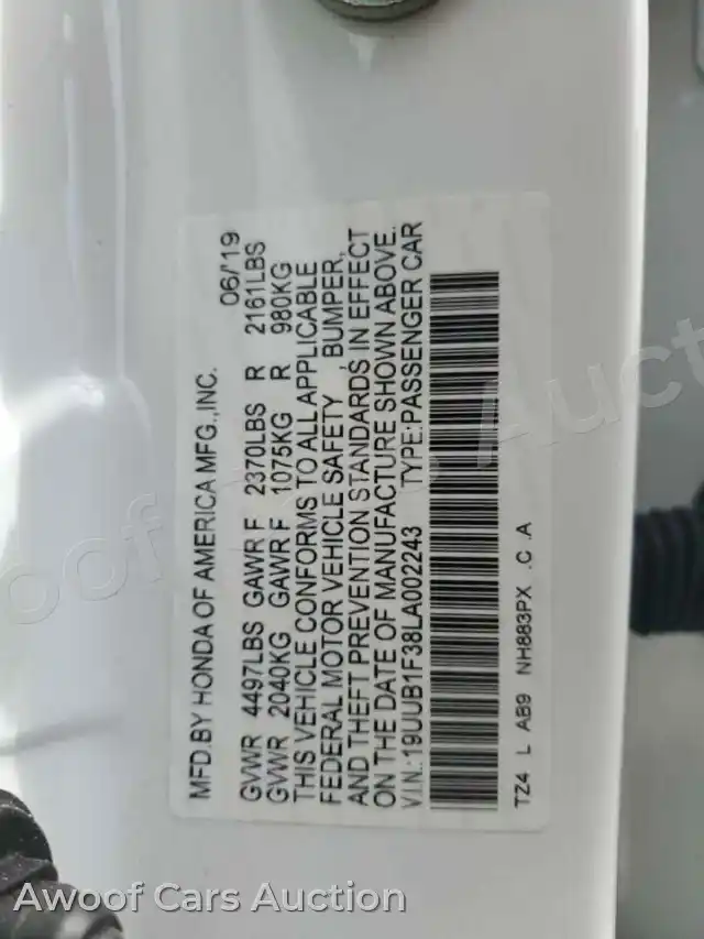 2020 Acura TLX 19UUB1F38LA002243 — Copart auction photo 12