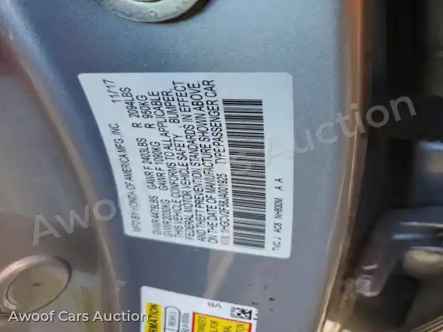 2018 Honda Accord 1HGCV2F58JA001925 — hoton gwanjo Copart na 12