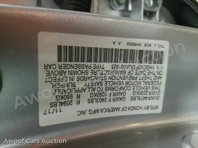 2018 Honda Accord 1HGCV2F58JA001925 — hoton gwanjo Manheim na 12