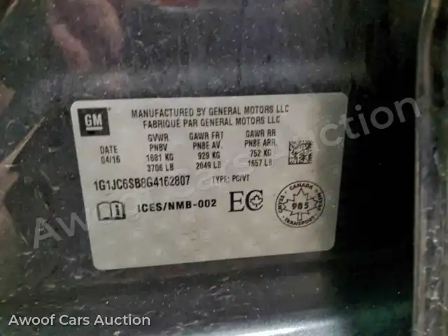 2016 Chevrolet Sonic 1G1JC6SB8G4162807 — Copart auction photo 12