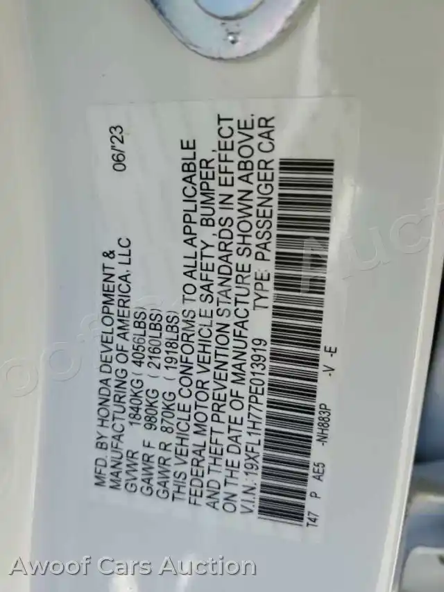 2023 Honda Civic 19XFL1H77PE013919 — Copart auction photo 12