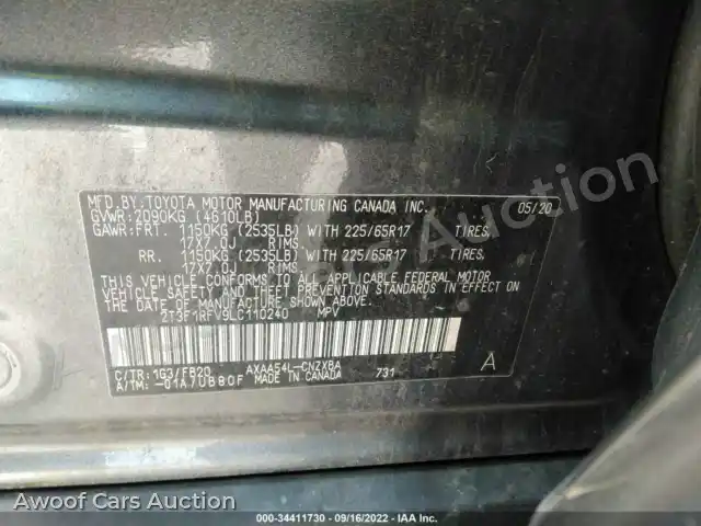 2020 Toyota RAV4 2T3F1RFV9LC110240 — Iaai auction photo 9