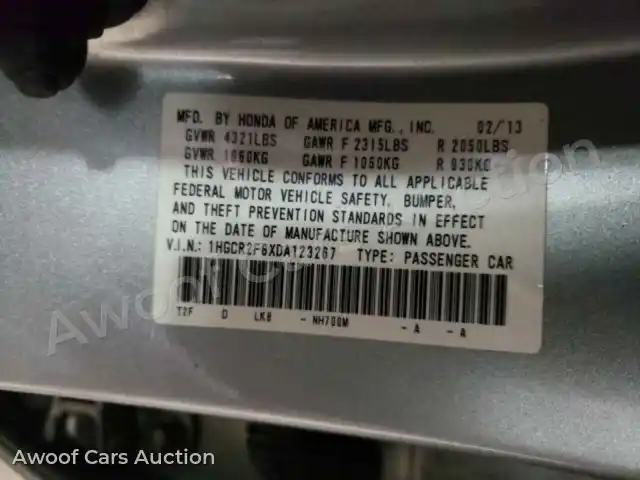 2013 Honda Accord 1HGCR2F8XDA123267 — hoton gwanjo Copart na 12