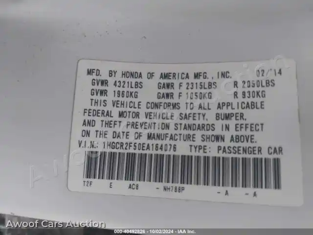 2014 Honda Accord 1HGCR2F50EA164076 — Iaai auction photo 9
