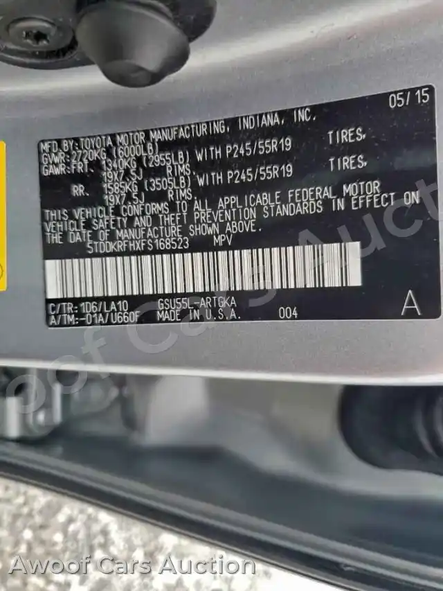 2015 Toyota Highlander 5TDDKRFHXFS168523 — Copart auction photo 13