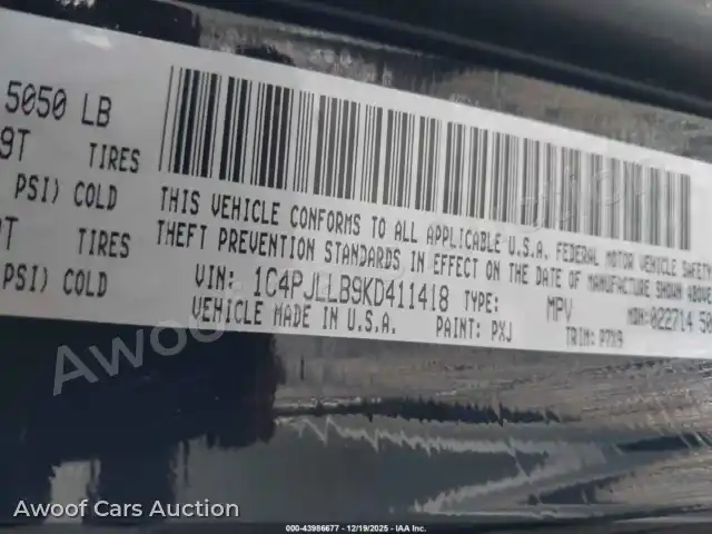 2019 Jeep Cherokee 1C4PJLLB9KD411418 — Iaai auction photo 9