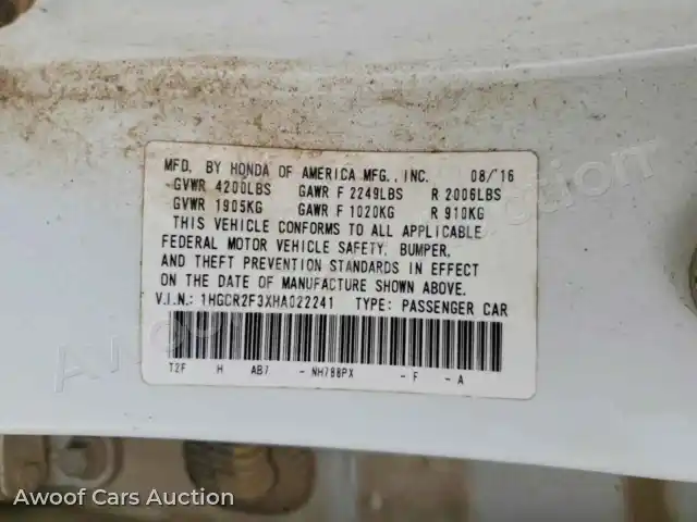 2017 Honda Accord 1HGCR2F3XHA022241 — Copart auction photo 13
