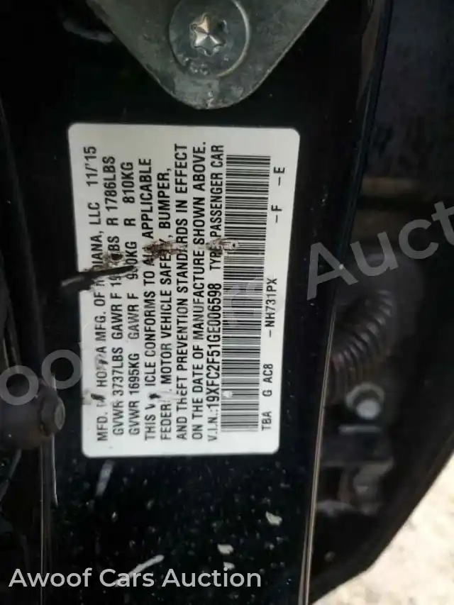 2016 Honda Civic 19XFC2F51GE006598 — Copart auction photo 13