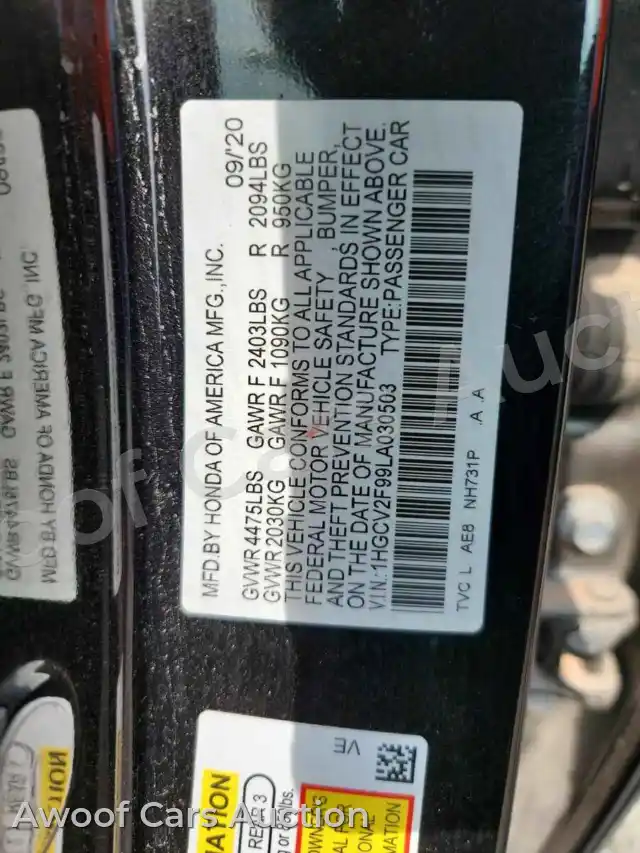 2020 Honda Accord 1HGCV2F99LA030503 — Manheim auction photo 15