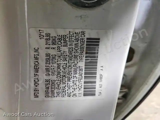 2018 Honda Accord 1HGCV1F92JA013677 — photo 12 de la vente Copart