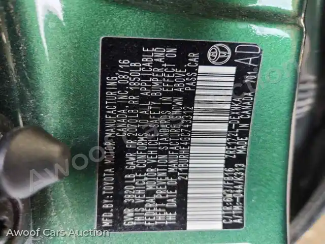 2016 Toyota Corolla 2T1BURHE4GC743312 — Copart auction photo 12