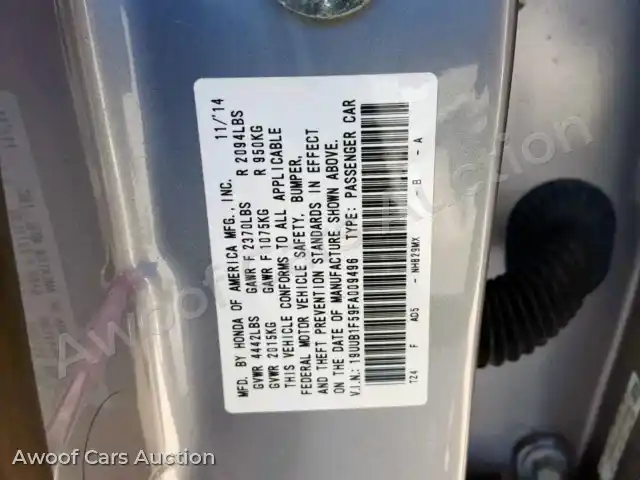 2015 Acura TLX 19UUB1F59FA009496 — Copart auction photo 10