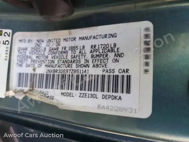 2007 Toyota Corolla 1NXBR32E97Z851141 — hoton gwanjo Copart na 12