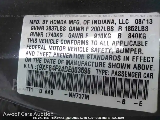 2013 Honda Civic 19XFB4F24DE003596 — Iaai auction photo 9