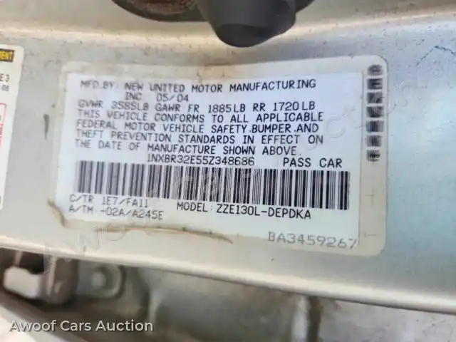 2005 Toyota Corolla 1NXBR32E55Z348686 — hoton gwanjo Copart na 12
