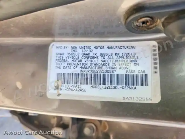 2003 Toyota Corolla 1NXBR32E23Z130587 — Copart auction photo 12