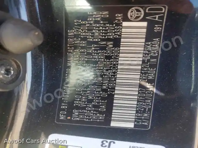 2012 Toyota Corolla 2T1BU4EE9CC802906 — photo 12 de la vente Copart