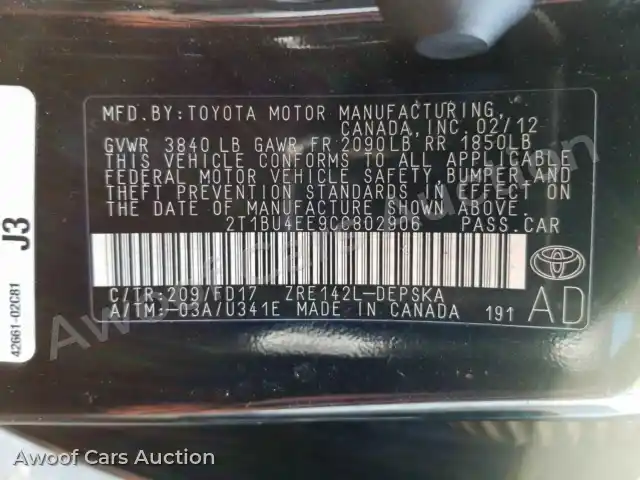 2012 Toyota Corolla 2T1BU4EE9CC802906 — photo 6 de la vente Manheim