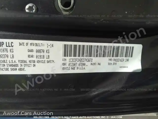 2014 Dodge Dart 1C3CDFDH2ED743672 — Iaai auction photo 9