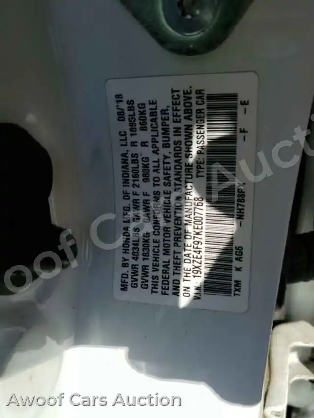 2019 Honda Insight 19XZE4F97KE007768 — Copart auction photo 12