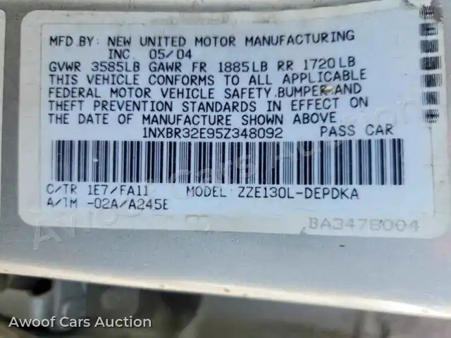 2005 Toyota Corolla 1NXBR32E95Z348092 — hoton gwanjo Copart na 12